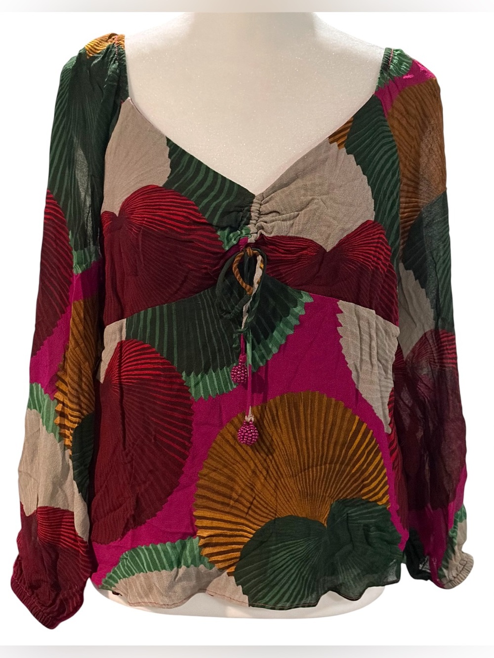 Farm Rio for Anthropologie Katalina Long Sleeve Blouse Top